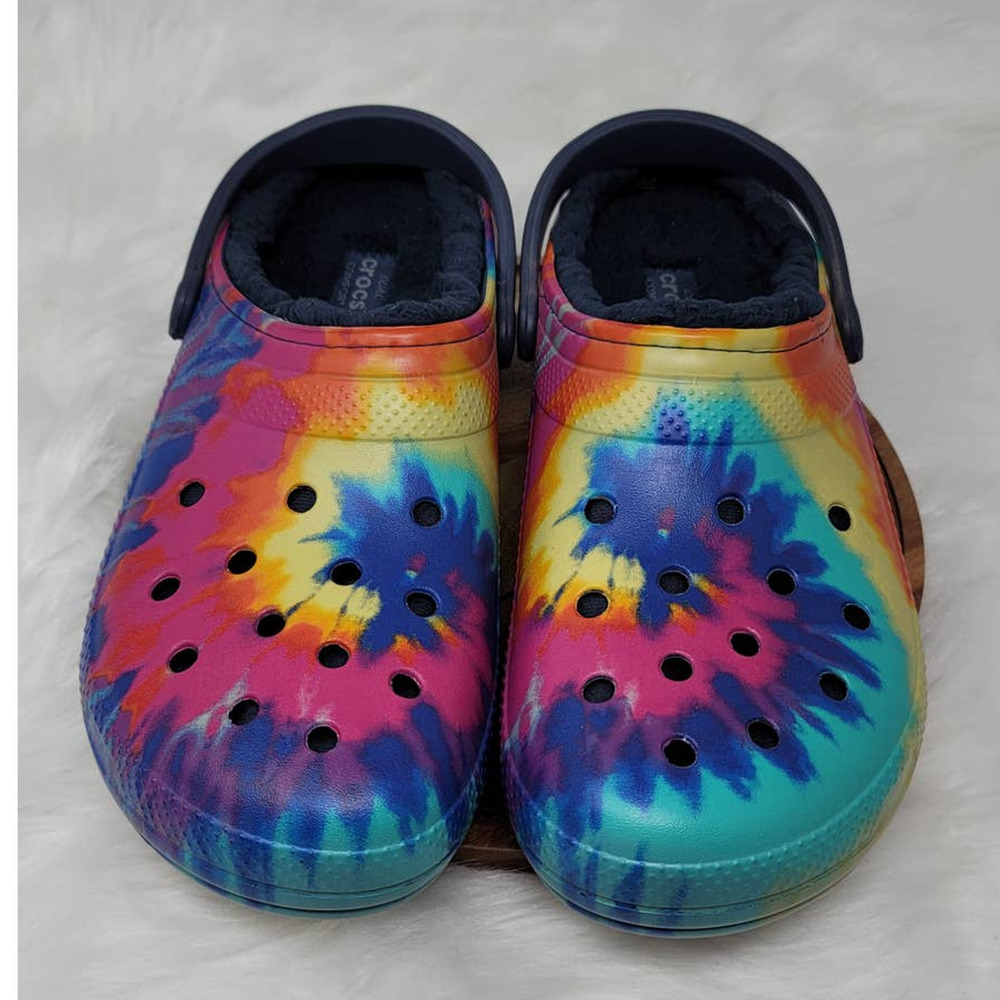 Croc's Multi-Color Tie Dye Pride Sherpa Inside Slip-on Shoes Men's 13 Women's 15